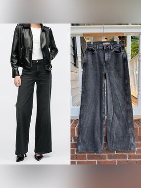 7 For all Mankind Luxe Vintage Black Gray Stretchy Wide Leg Jeans Size 27 in